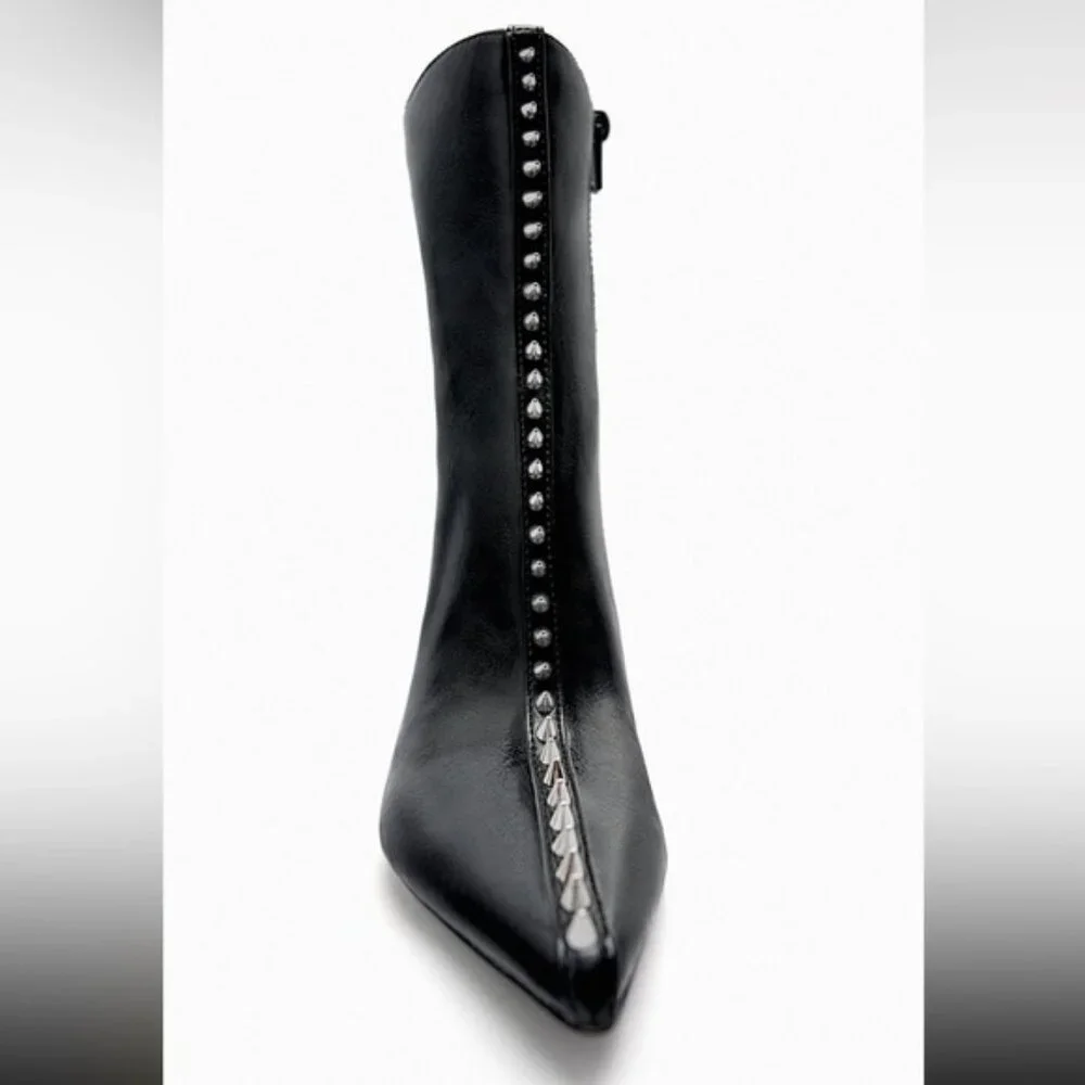 Zara Studded Heeled Ankle Boots studs Spiked Size 36 NEW - Picture 5 of 16